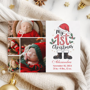 Cartão De Festividades 4 Foto Fofa Bebê Papai Noel 1º Natal