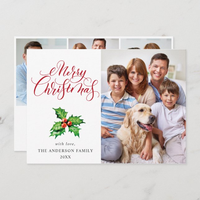 Cartão De Festividades 4 FOTO Holly Berry Mistletosaudação de Natal (Frente/Verso)