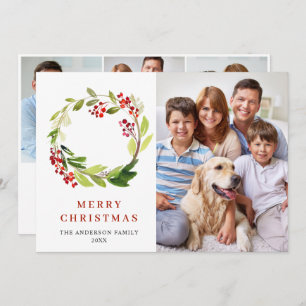 Cartão De Festividades 4 FOTO Holly Berry Wreath Saudação de Natal