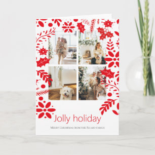 Cartão De Festividades 4 Foto Jolly Holiday Floral Nórdica Natal