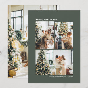 Cartão De Festividades 4 Foto Máquina de Escrever Minimalista Verde Oliva
