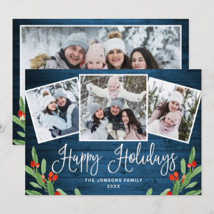 Cartão De Festividades 4 FOTO Natal Russo Blue Wood Saudação