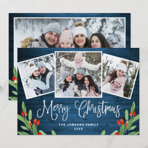 Cartão De Festividades 4 FOTO Natal Russo Blue Wood Saudação