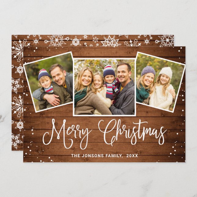 Cartão De Festividades 4 FOTO Natal Russo Madeira Marrom Saudação (Frente/Verso)