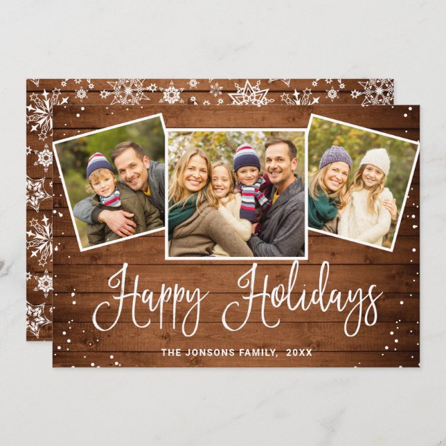 Cartão De Festividades 4 FOTO Natal Russo Madeira Marrom Saudação (Frente/Verso)