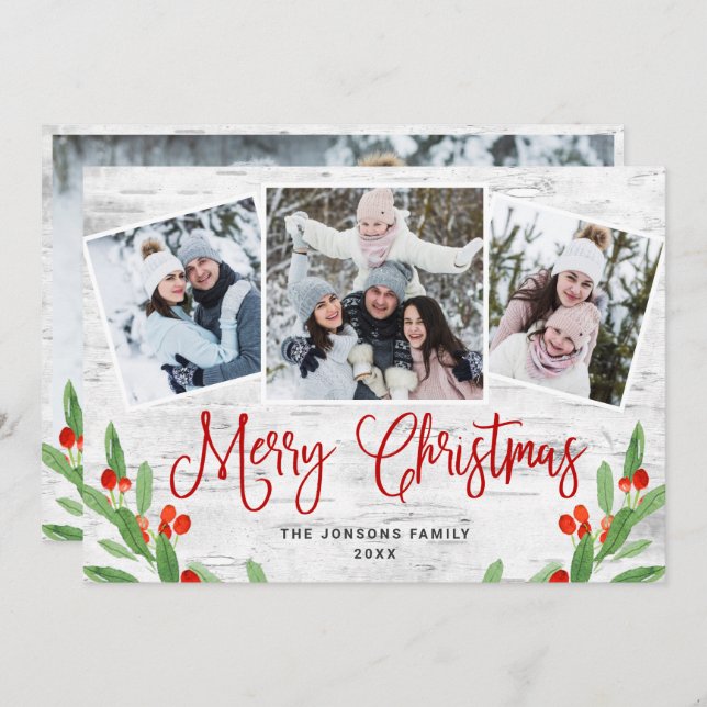Cartão De Festividades 4 FOTO Natal Rustic Birtic Latido Saudação (Frente/Verso)