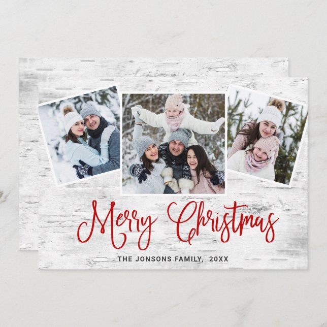 Cartão De Festividades 4 FOTO Natal Rustic Birtic Latido Saudação (Frente/Verso)