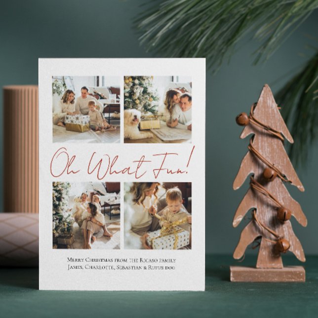 Cartão De Festividades 4 Foto oh Que Divertido Natal Nórdico (4 Photo oh What Fun Nordic Christmas Holiday Card by Ricaso, with Scandinavian style pattern on back)