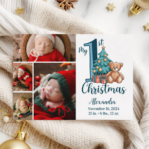 Cartão De Festividades 4 Foto Teddy Baby Azul 1º Natal