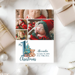 Cartão De Festividades 4 Foto Ursinho Azul Bebê 1 rua Natal