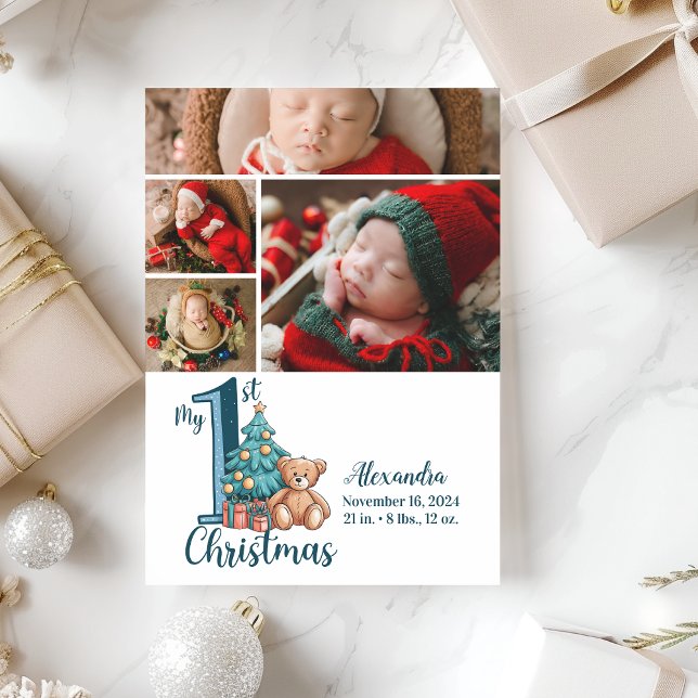 Cartão De Festividades 4 Foto Ursinho Azul Bebê 1 rua Natal (Criador carregado)