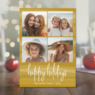 Cartão De Festividades 4 Fotos Curvas Orgânicas Douradas - Natal Feliz