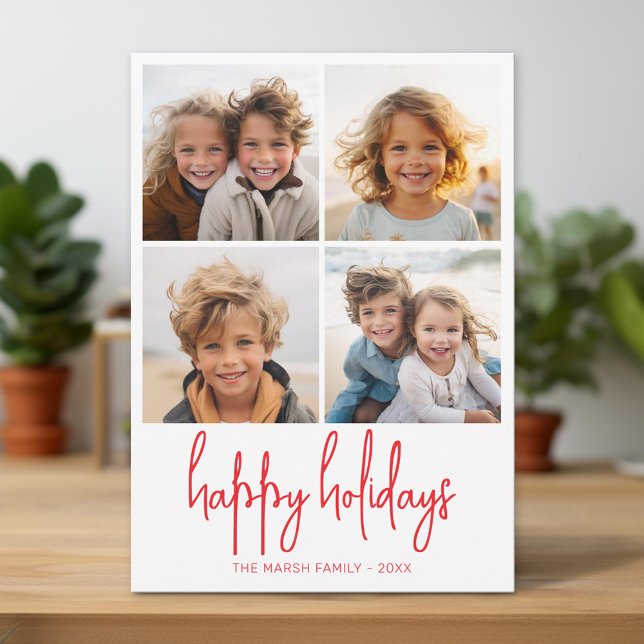 Cartão De Festividades 4 Fotos de pontos verdes e vermelhos - Feliz Natal (Unique Photo Card)