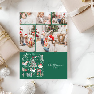 Cartão De Festividades 4 Fotos É a Temporada Natal Verde Retrô