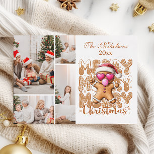Cartão De Festividades 4 Fotos Fofo Biscoito de Gengibre Natal 