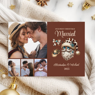 Cartão De Festividades 4 Fotos Primeiro Natal Casados Western