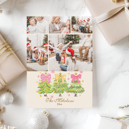 Cartão De Festividades 4 Photo Bright Ribbon Trees Holiday Family