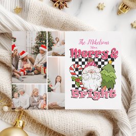 Cartão De Festividades 4 Photo Checkered Merry & Bright Christmas