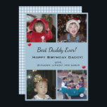 Cartão De Festividades 4 Photo Collage Happy Birthday Best Dad Ever Card<br><div class="desc">Upload four of your favorite photos and update the names and voila! You have a custom Birthday card that Dad will love. Reverse side is a sky blue gingham check which matches the borders separating the photos on front.</div>