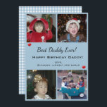 Cartão De Festividades 4 Photo Collage Happy Birthday Best Dad Ever Card<br><div class="desc">Upload four of your favorite photos and update the names and voila! You have a custom Birthday card that Dad will love. Reverse side is a sky blue gingham check which matches the borders separating the photos on front.</div>