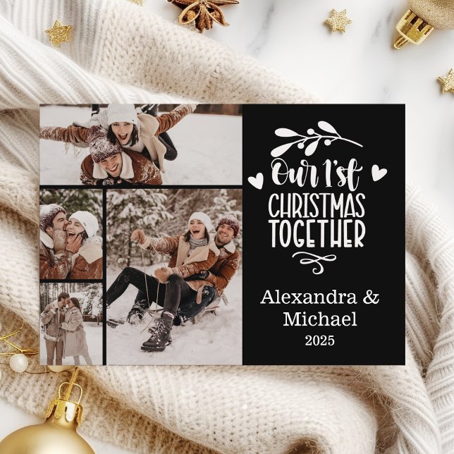 Cartão De Festividades 4 Photo Minimalist First Christmas Together (Criador carregado)