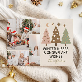Cartão De Festividades 4 Photo Retro Winter Kisses & Snowflake Wishes