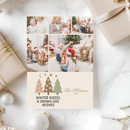 Cartão De Festividades 4 Photo Retro Winter Kisses & Snowflake Wishes