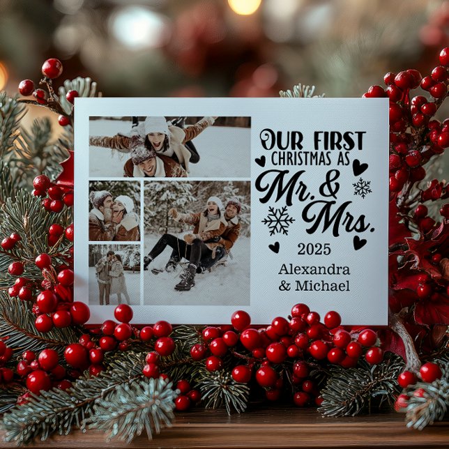 Cartão De Festividades 4 Photo Snowflakes Christmas Mr and Mrs  (Criador carregado)