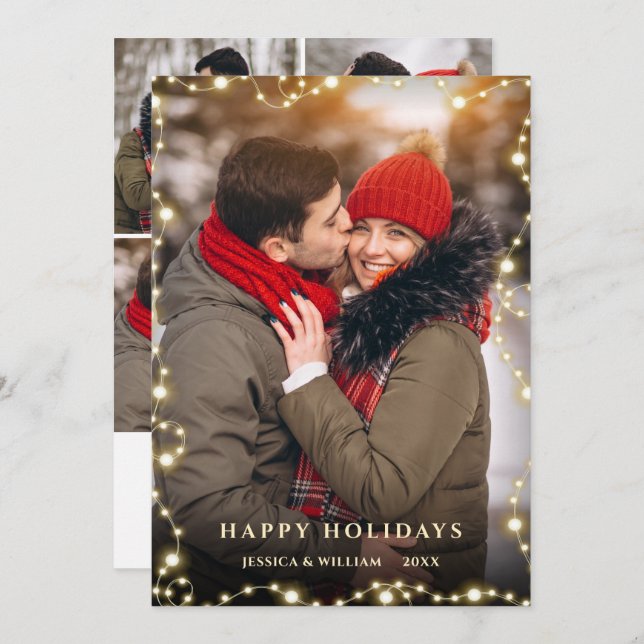 Cartão De Festividades 5 FOTO Feliz Natal Dourado Saudação Sparkle (Frente/Verso)