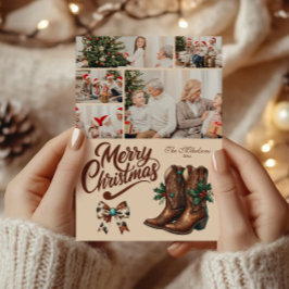 Cartão De Festividades 5 Foto Natal com Laço e Botas Western