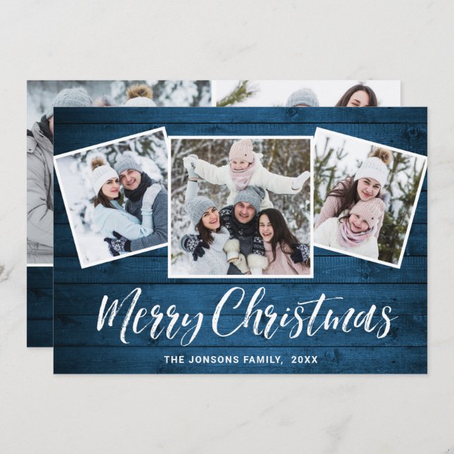 Cartão De Festividades 5 FOTO Natal Russo Blue Wood Saudação (Frente/Verso)