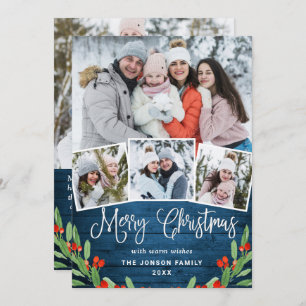 Cartão De Festividades 5 FOTO Natal Russo Blue Wood Saudação