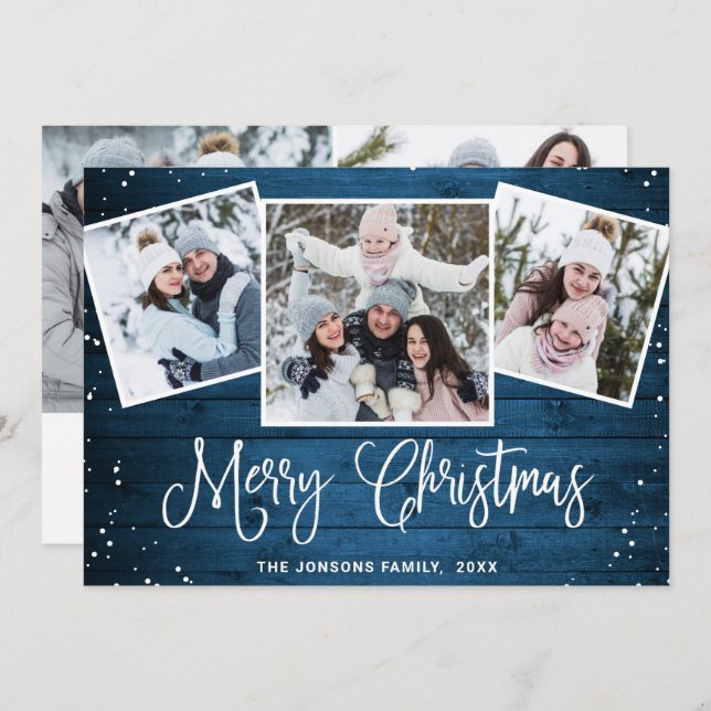 Cartão De Festividades 5 FOTO Natal Russo Blue Wood Saudação (Frente/Verso)