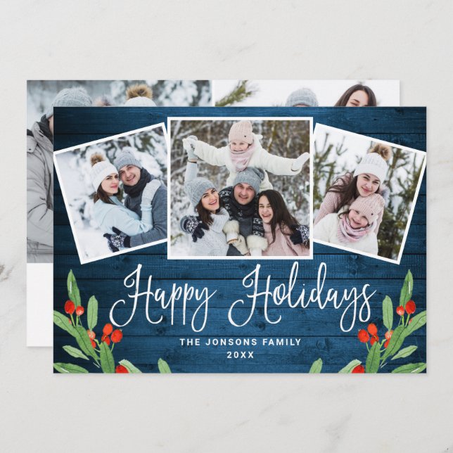 Cartão De Festividades 5 FOTO Natal Russo Blue Wood Saudação (Frente/Verso)