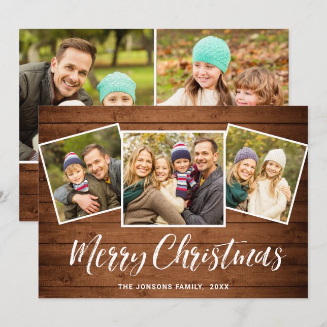 Cartão De Festividades 5 FOTO Natal Russo Madeira Marrom Saudação (Frente/Verso)