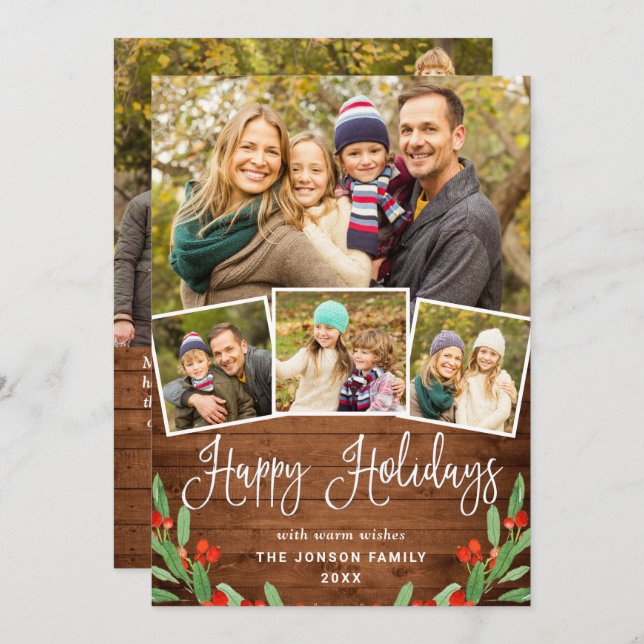 Cartão De Festividades 5 FOTO Natal Russo Madeira Marrom Saudação (Frente/Verso)