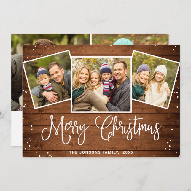 Cartão De Festividades 5 FOTO Natal Russo Madeira Marrom Saudação (Frente/Verso)