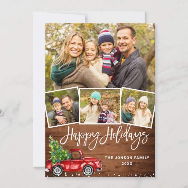 Cartão De Festividades 5 FOTO Retro Natal Vermelhos Saudação Rústica do C (Frente)