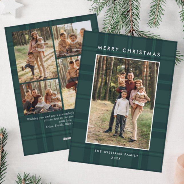 Cartão De Festividades 5 Foto Retro Xadrez de Natal Saudação (Criador carregado)