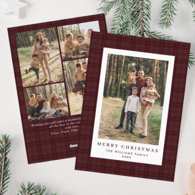 Cartão De Festividades 5 Foto Retro Xadrez de Natal Saudação (Criador carregado)