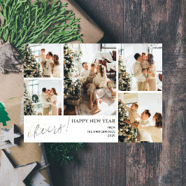 Cartão De Festividades 5 Foto Script Moderno Elegante Feliz Ano Novo
