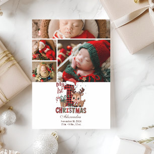 Cartão De Festividades 5 Foto Xadrez de Renas Primeiro Natal
