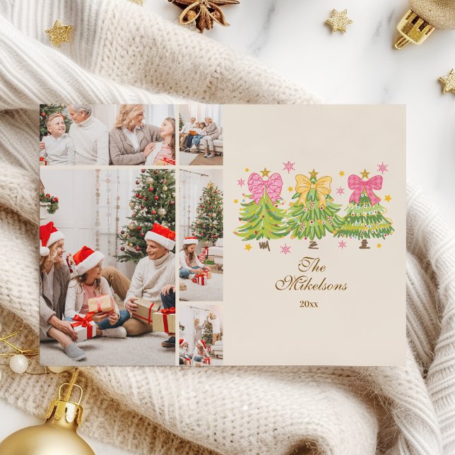 Cartão De Festividades  5 Photo Bright Ribbon Trees Holiday Family (Criador carregado)