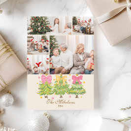 Cartão De Festividades 5 Photo Bright Ribbon Trees Holiday Family