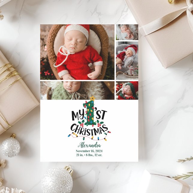 Cartão De Festividades 5 Photo Christmas Tree Lights First Christmas (Criador carregado)