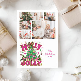 Cartão De Festividades 5 Photo Glitter Leopard Bow Holly Jolly