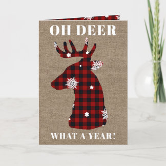 Cartão De Festividades 5x7 Funny Oh Deer Buffalo Plaid Burlap Christmas