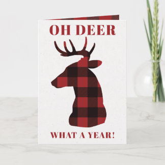 Cartão De Festividades 5x7 Funny Oh Deer What a Year Buffalo Plaid Deer