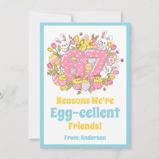 Cartão De Festividades 67 Reasons We’re Egg-cellent Friends! Kids Easter (Frente)
