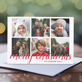 Cartão De Festividades 6 Colagem de Fotos Feliz Natal Roteiro Estrelas Ve
